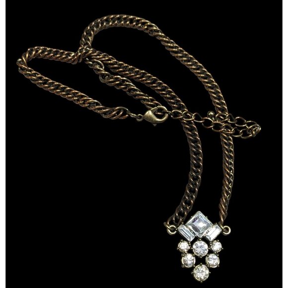 Vintage Art Deco Style Rhinestone Pendant Necklace With Gold Tone Chain - Picture 1 of 6